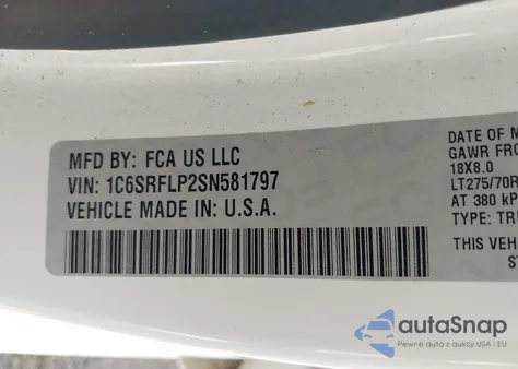 2025 Ram 1500 Rebel z USA, uszkodzony, nr VIN 1C6SRFLP2SN581797